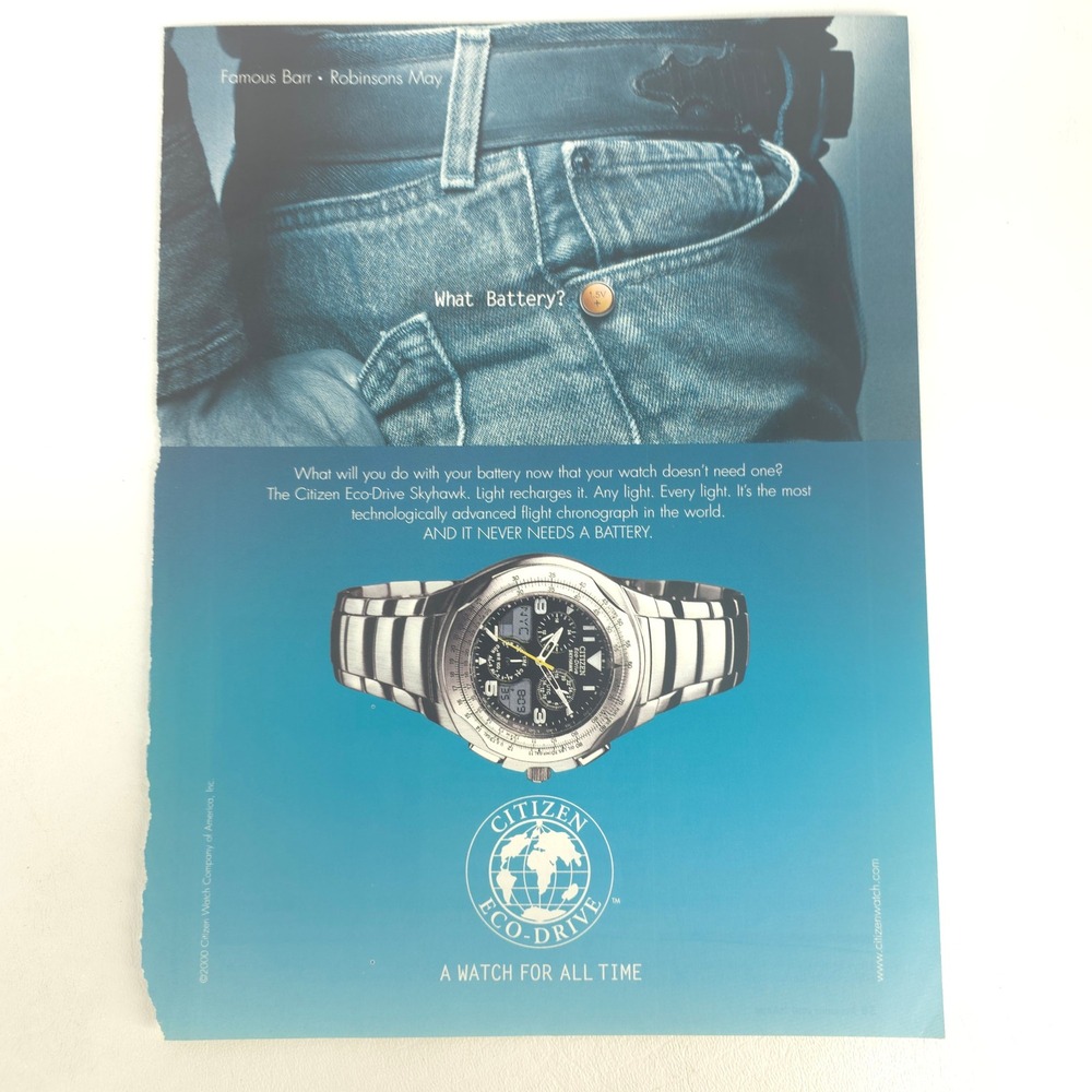 Citizen Eco-Drive Skyhawk Watch Print Ad Y2K 2000 Chronograph Collector Wall Art